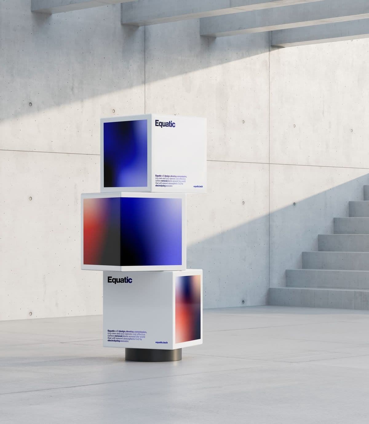 Bright exhibition space with branded installations and visitors